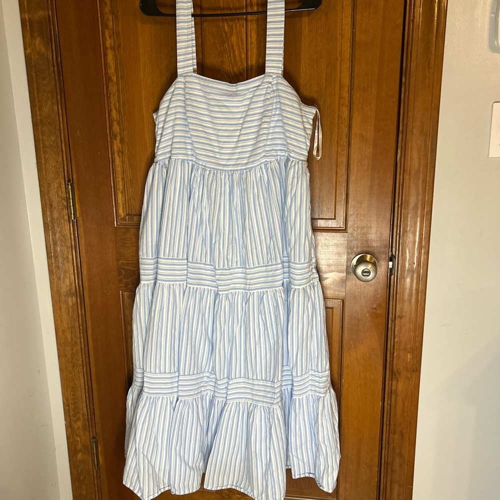 eShakti Blue and White Striped Maxi Dress